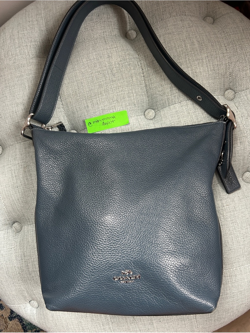 Coach Val Duffle C2818 Denim Blue Pebbled Leather Shoulder Bag